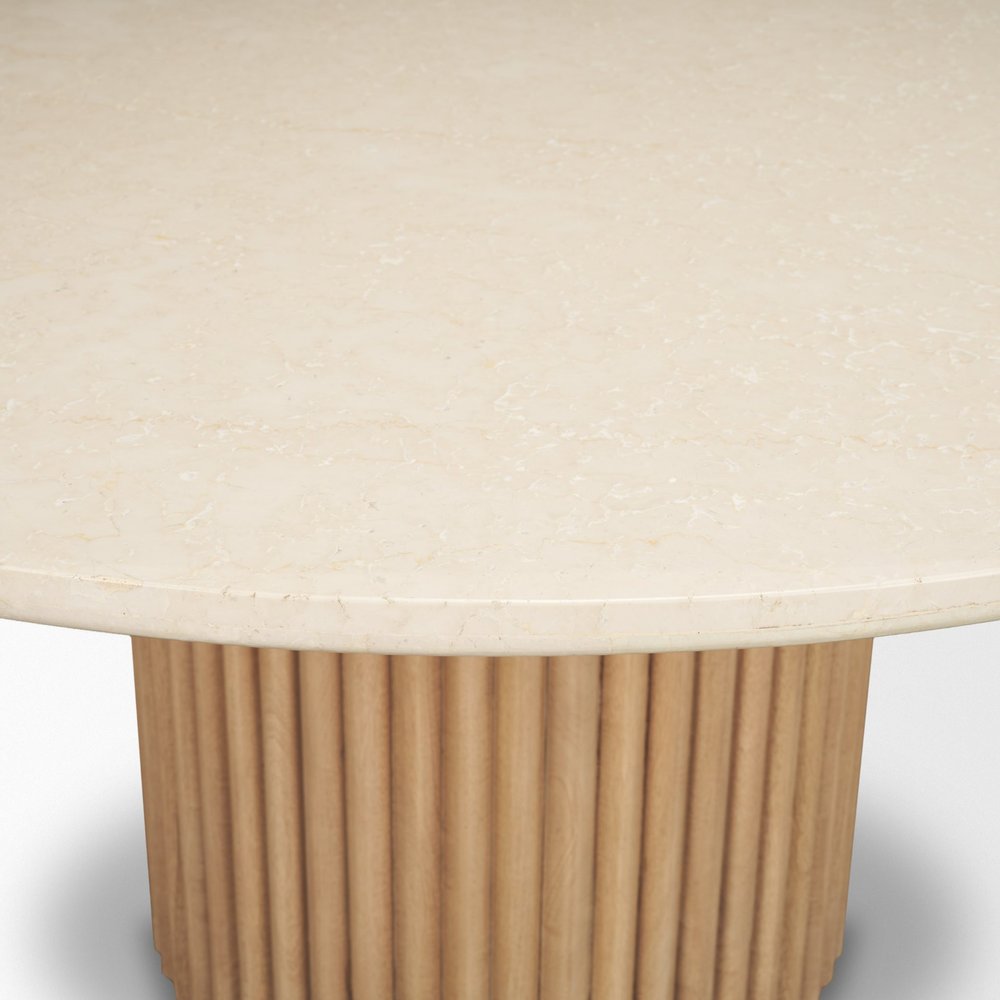 60" Fluted Wood and Marble Pedestal Dining Table