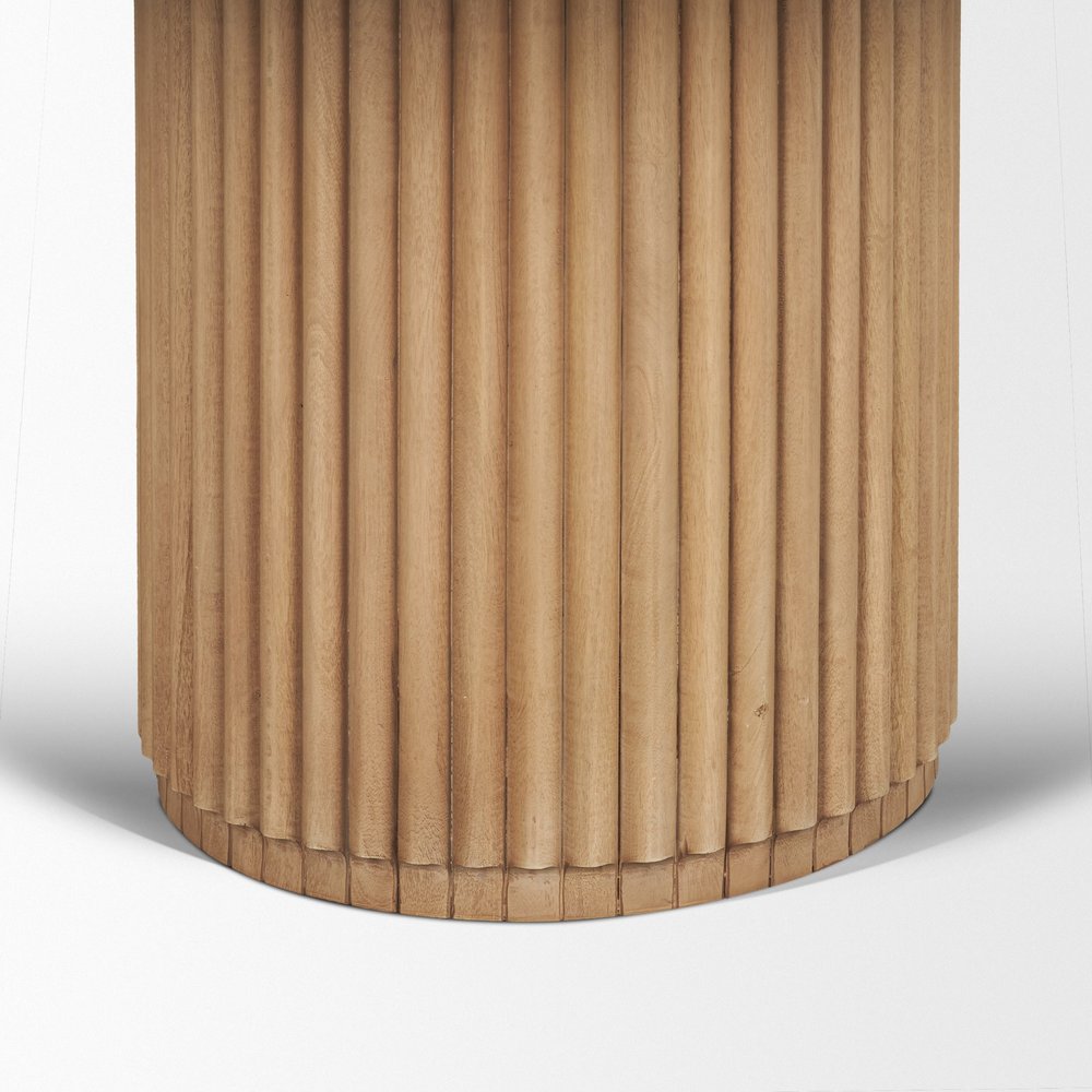 60" Fluted Wood and Marble Pedestal Dining Table