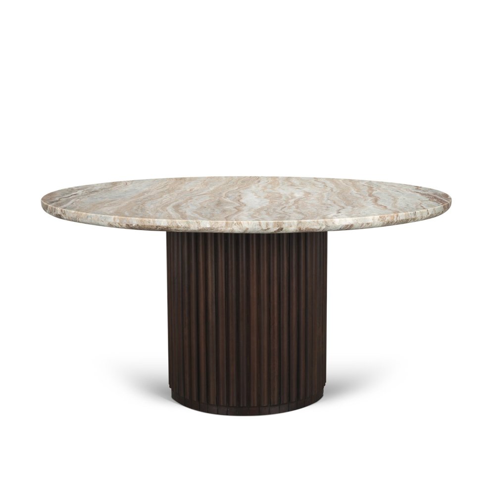 60" Fluted Wood and Marble Pedestal Dining Table