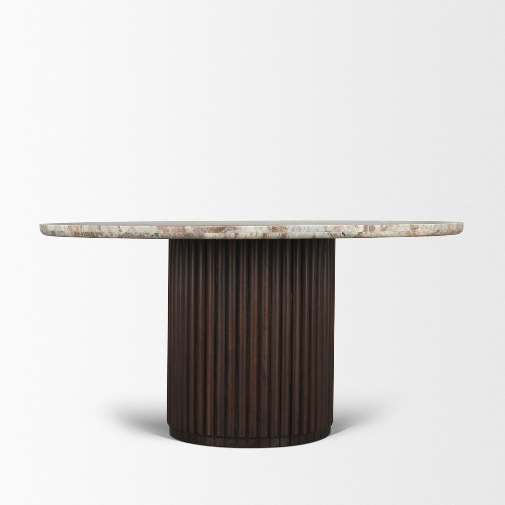 60" Fluted Wood and Marble Pedestal Dining Table
