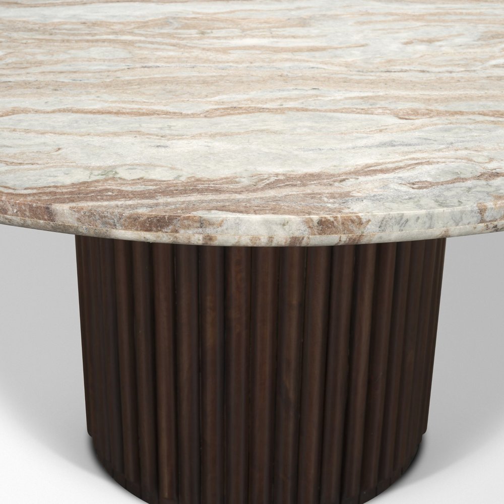 60" Fluted Wood and Marble Pedestal Dining Table