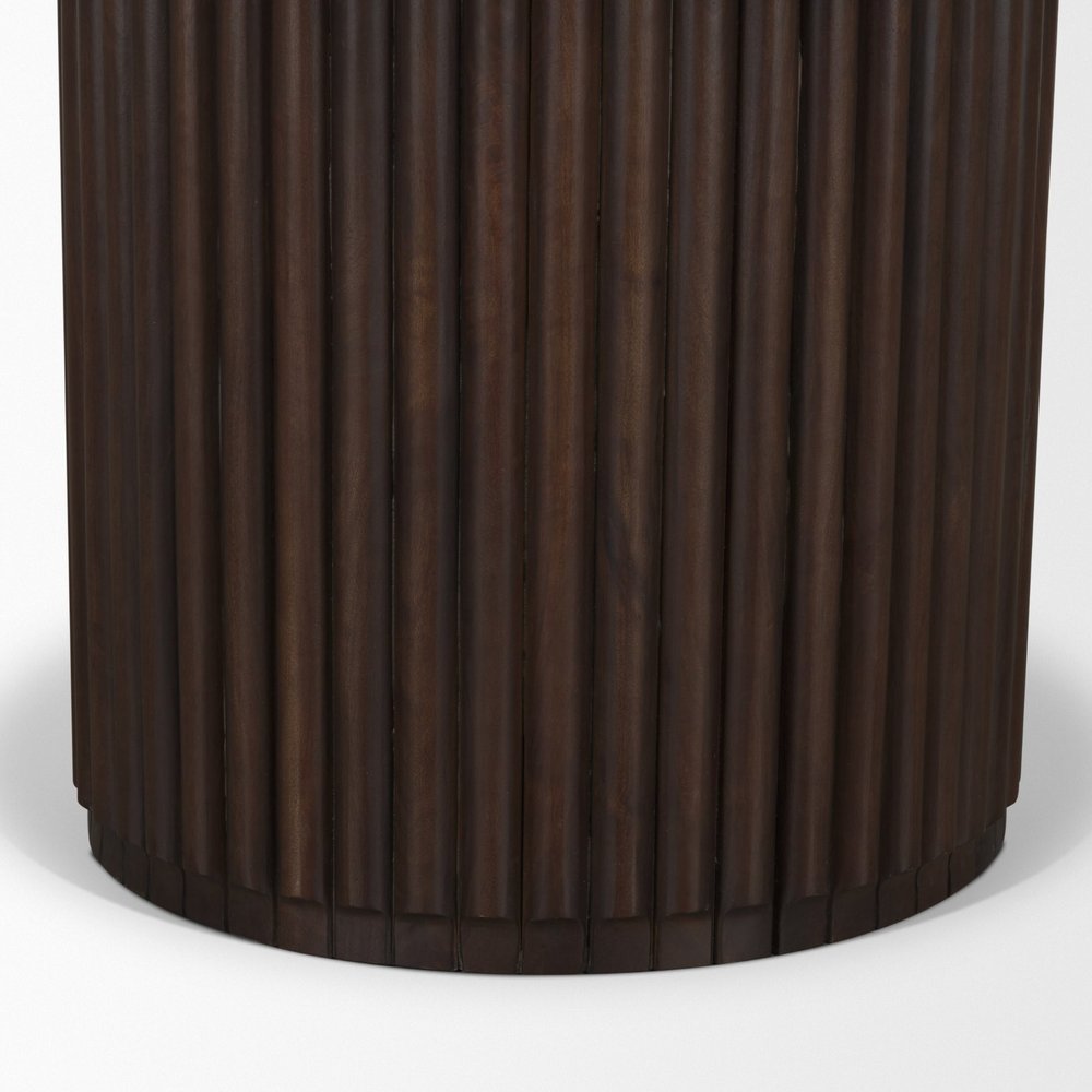60" Fluted Wood and Marble Pedestal Dining Table