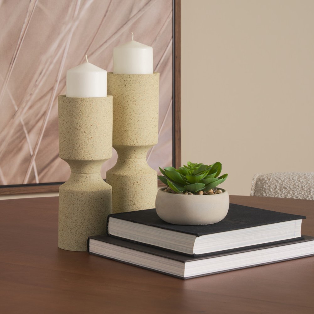 13" Beige Metal Modern Votive Candle Holder