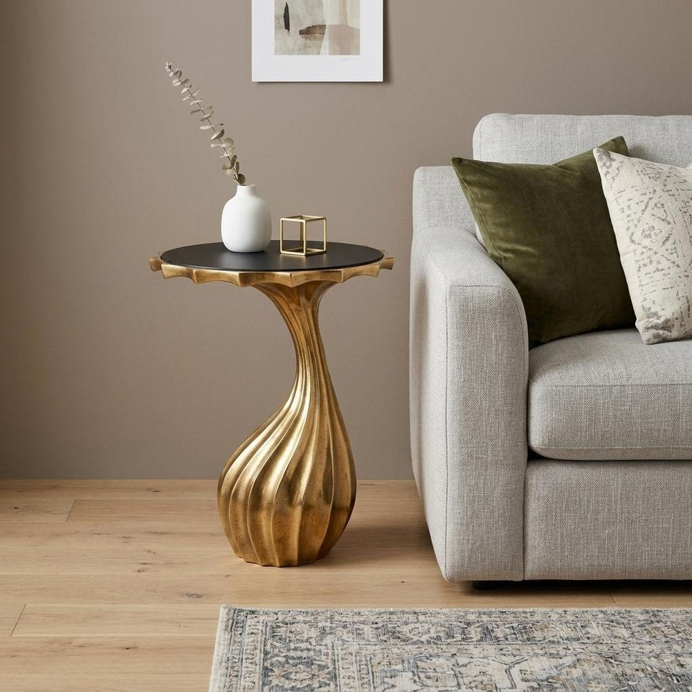 25" Gold and Black Metal and Granite Glam End Table