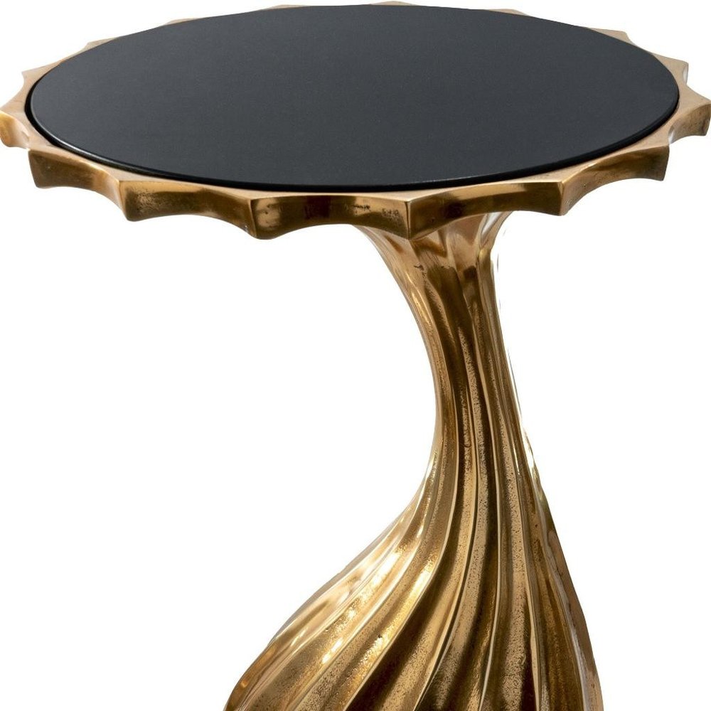 25" Gold and Black Metal and Granite Glam End Table