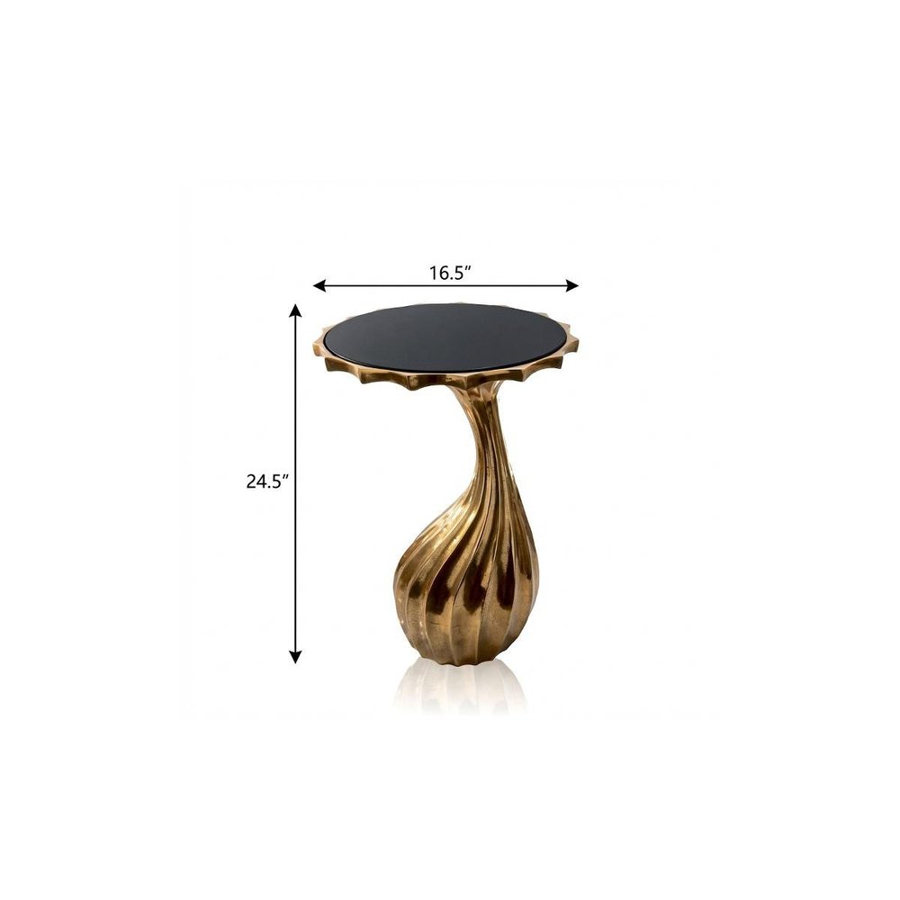 25" Gold and Black Metal and Granite Glam End Table