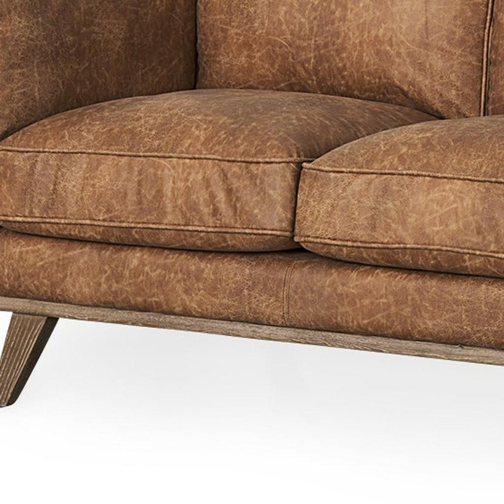 90" Brown Faux Leather Mid-Century Sofa