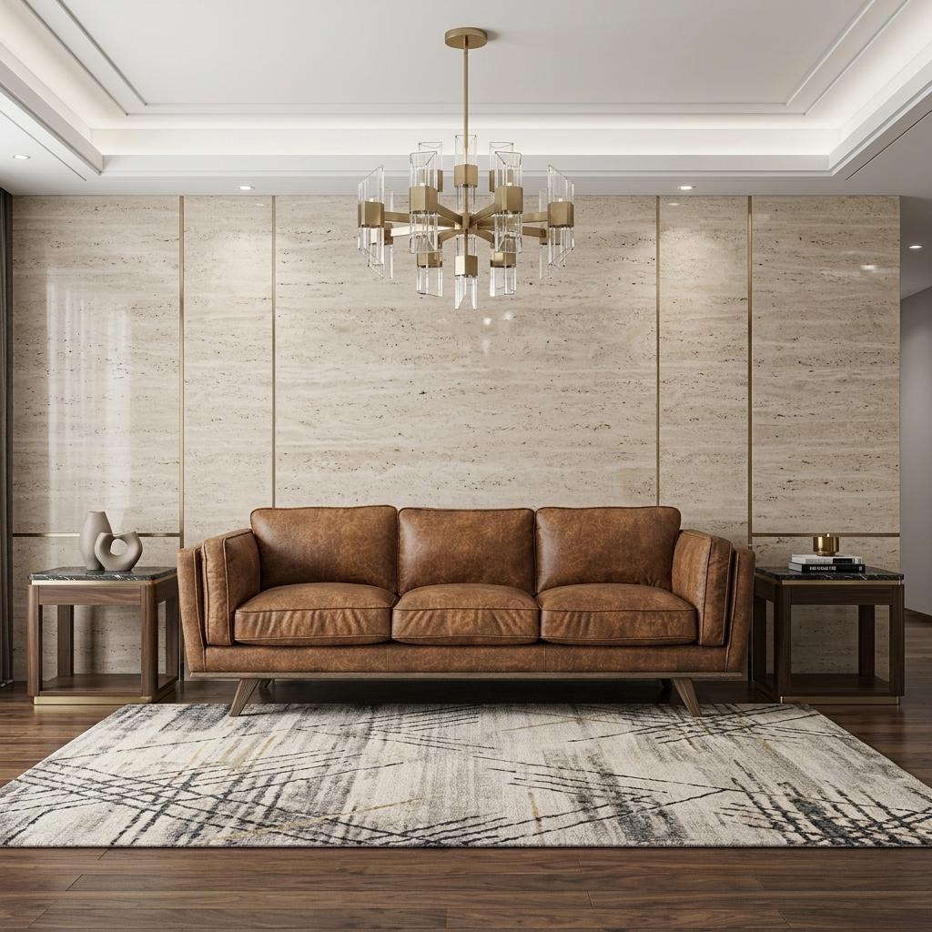 90" Brown Faux Leather Mid-Century Sofa