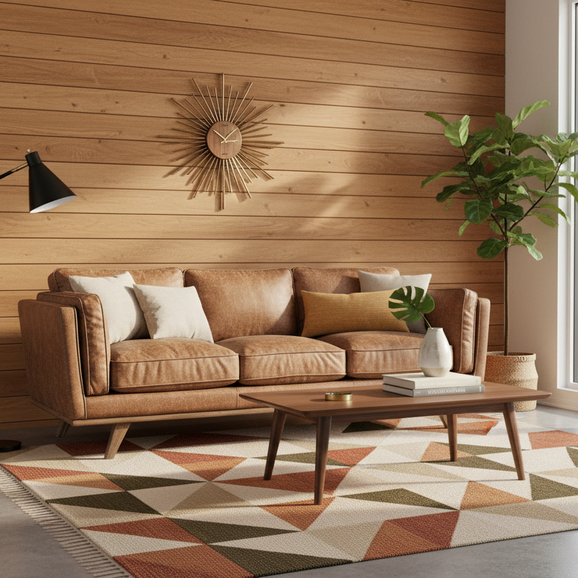 90" Brown Faux Leather Mid-Century Sofa