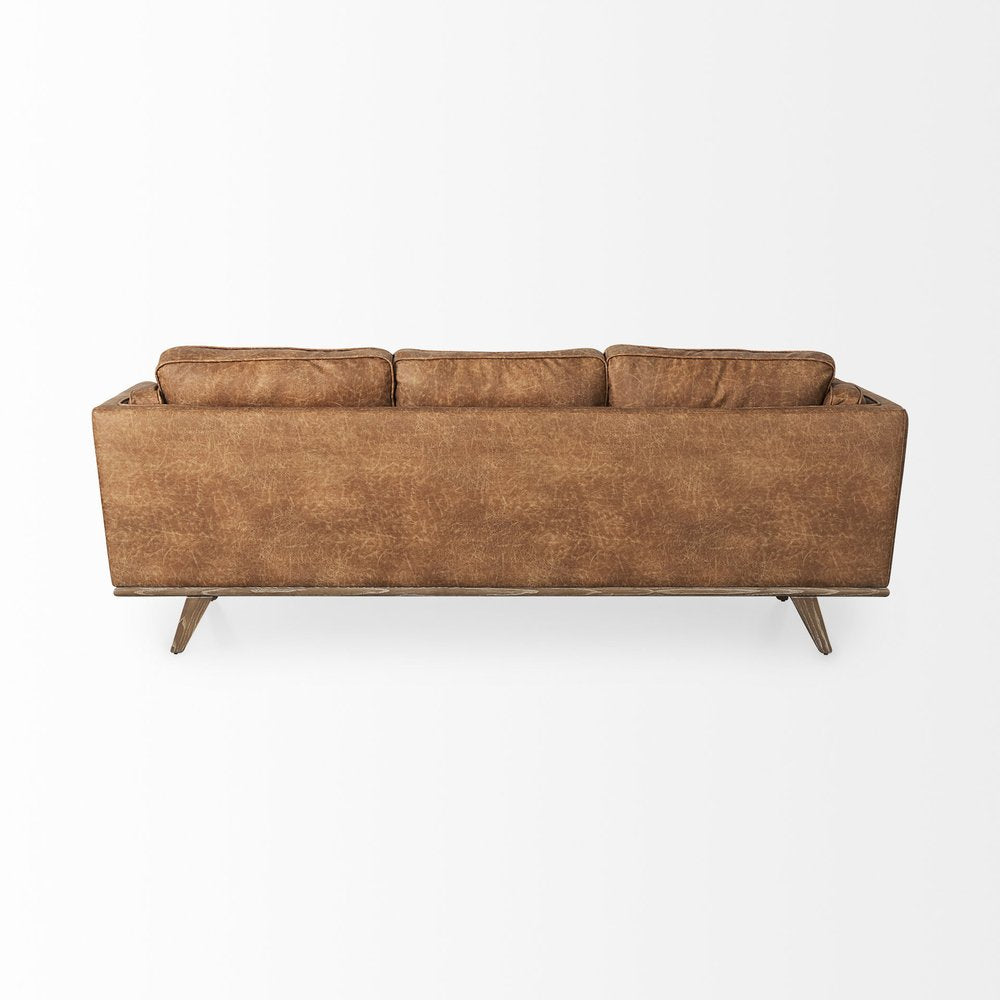 90" Brown Faux Leather Mid-Century Sofa