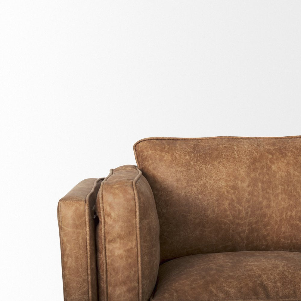 90" Brown Faux Leather Mid-Century Sofa
