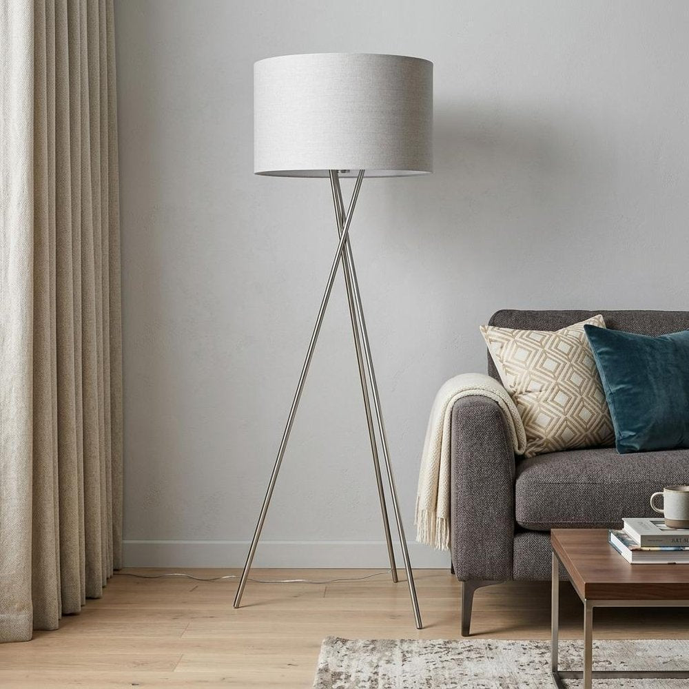 62" Beige Mid-Century Floor Lamp