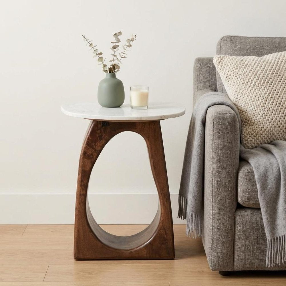 22" Walnut Marble Free Form End Table