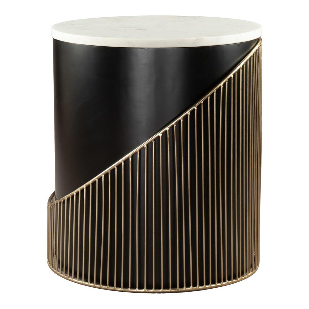 21" Black and White Metal and Marble Deco End Table