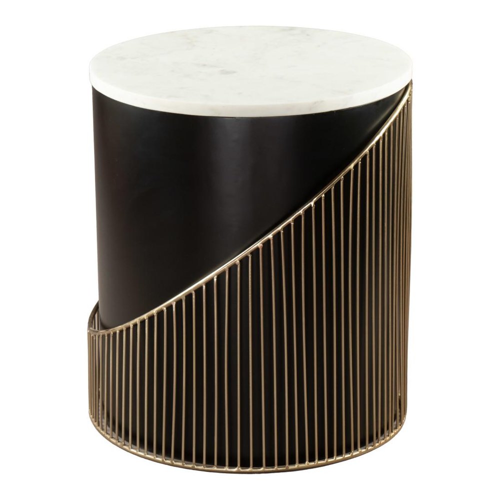 21" Black and White Metal and Marble Deco End Table