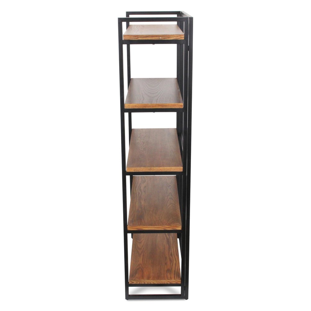 30" Brown Metal and Wood Five Tier Etagere Bookcase