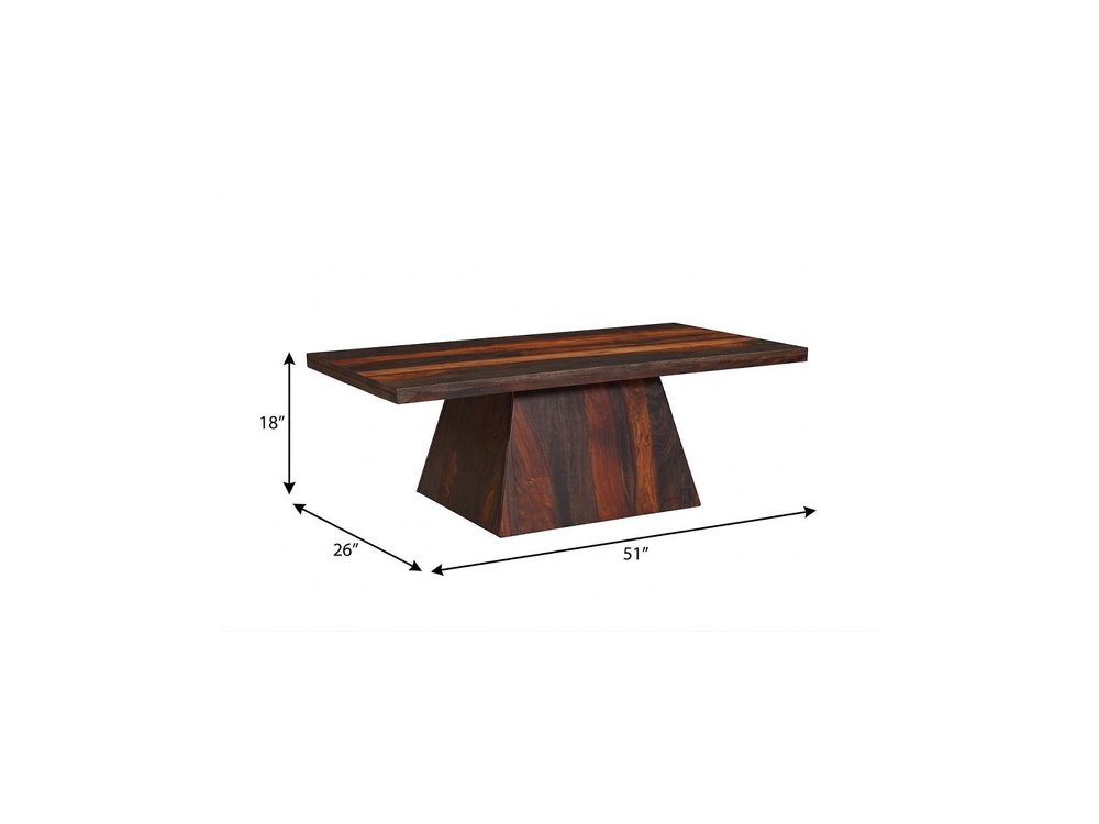 51" Dark Brown Sheesham Pedestal Coffee Table