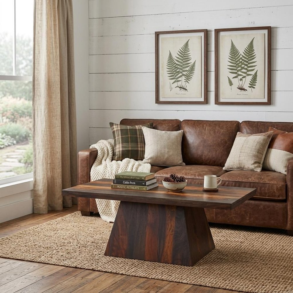 51" Dark Brown Sheesham Pedestal Coffee Table