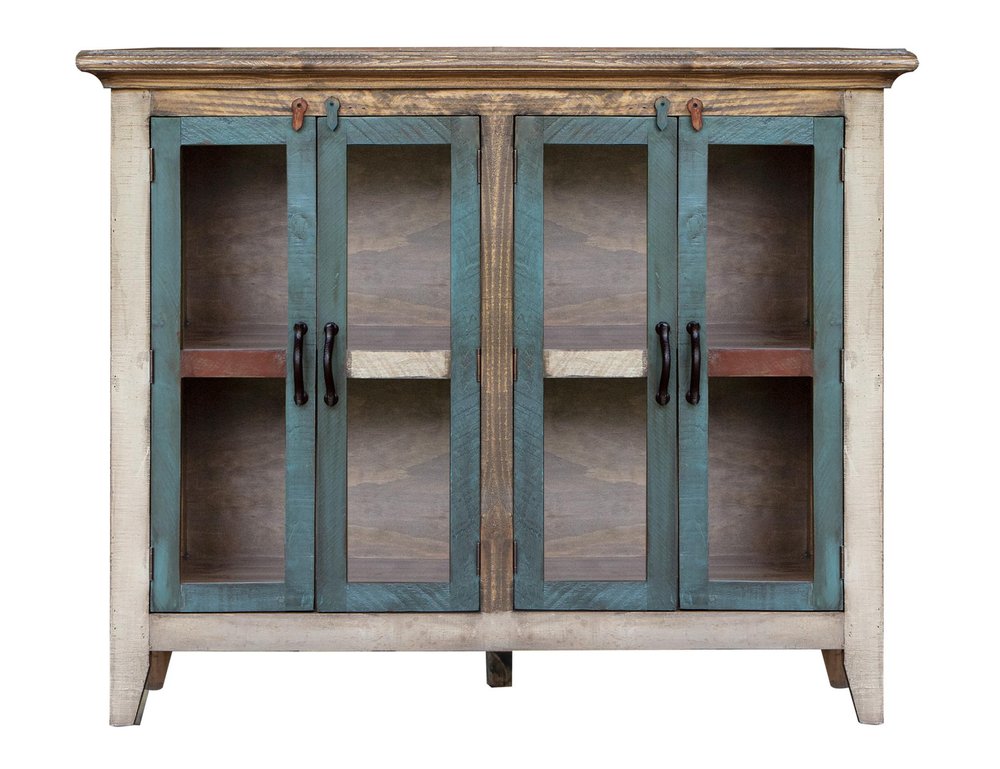 51" Red, Brown, and Blue Distressed Wood Sideboard