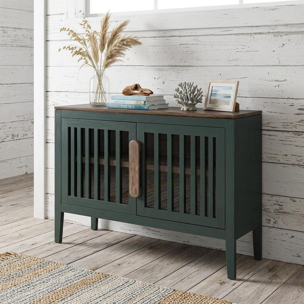 54" Distressed Fluted Wood Coastal Sideboard