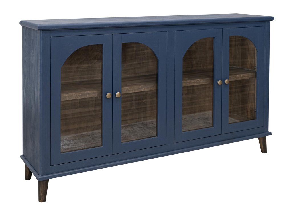 71" Distressed Wood Sideboard with Arched Glass Doors