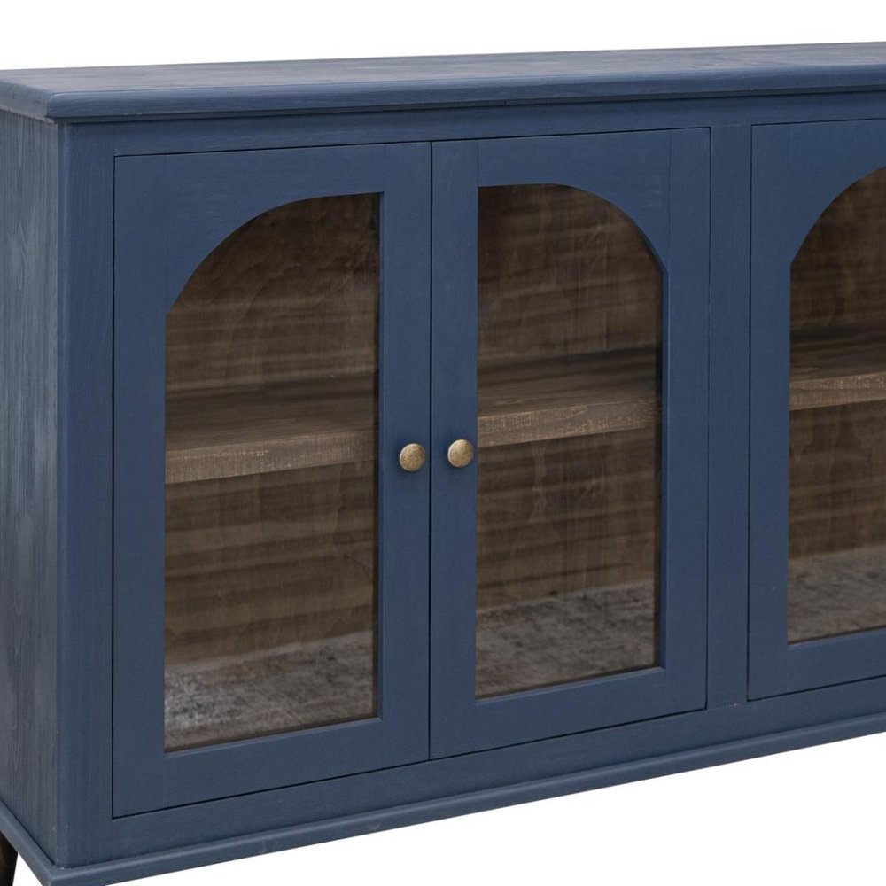 71" Distressed Wood Sideboard with Arched Glass Doors