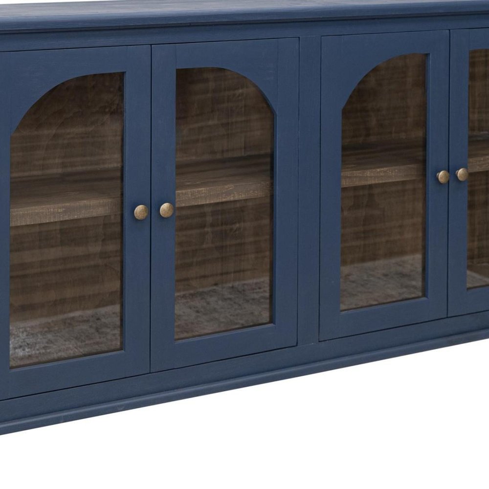 71" Distressed Wood Sideboard with Arched Glass Doors