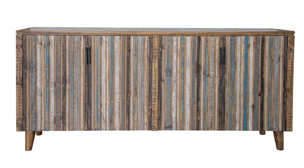 69" Brown and Multi-Blue Coastal Sideboard