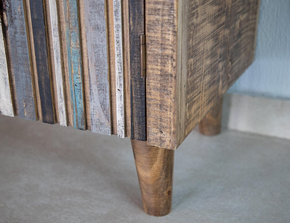 69" Brown and Multi-Blue Coastal Sideboard