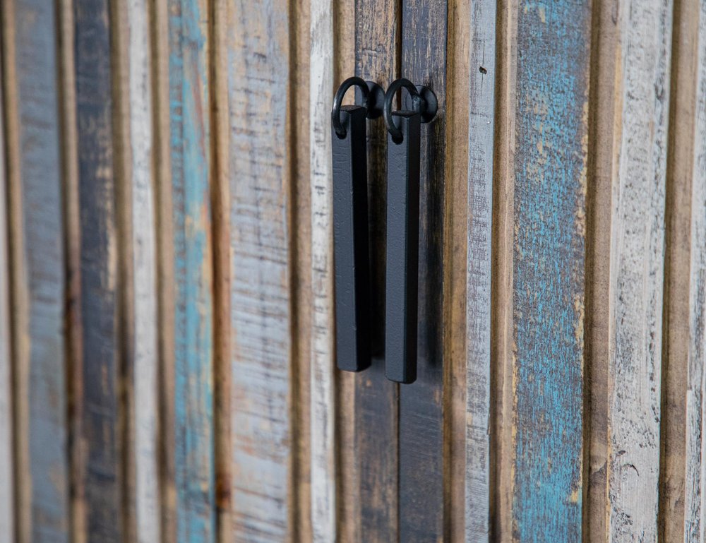 69" Brown and Multi-Blue Coastal Sideboard
