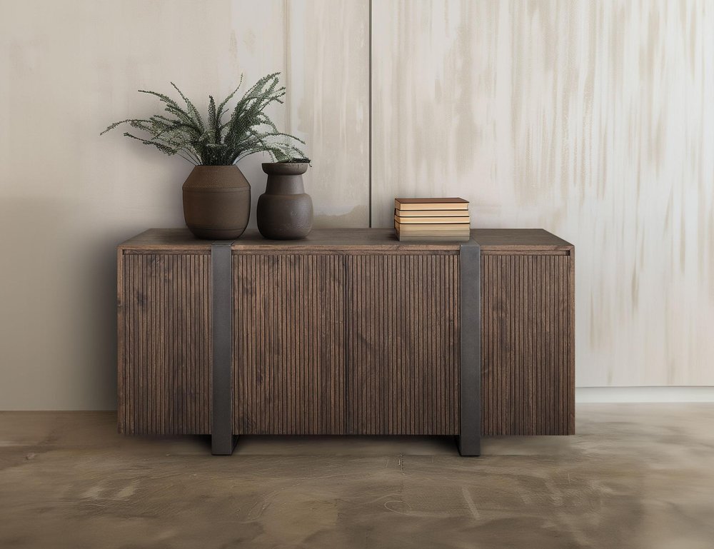 69" Brown Fluted Wood Sideboard