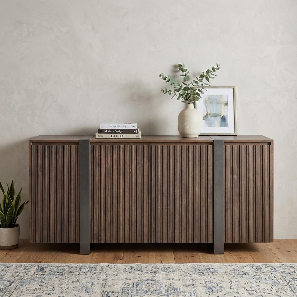 69" Brown Fluted Wood Sideboard