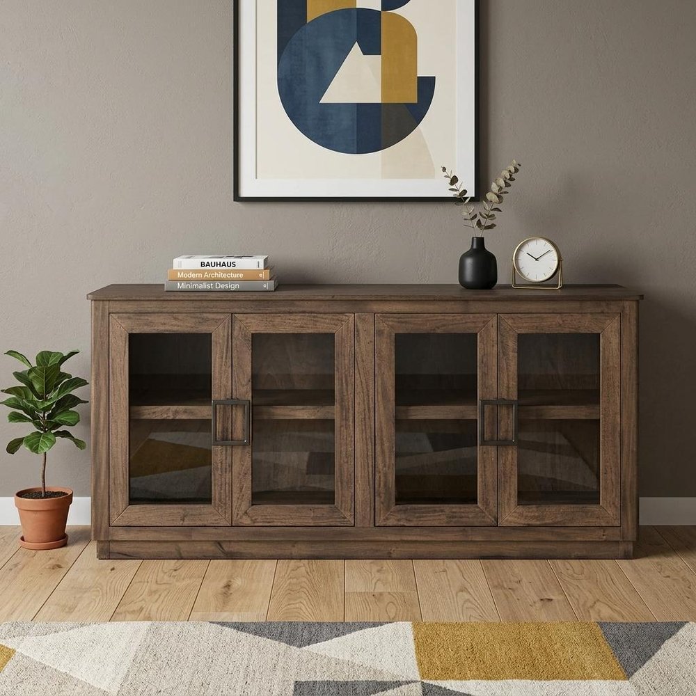 68" Brown Distressed Wood Sideboard with 4 Doors