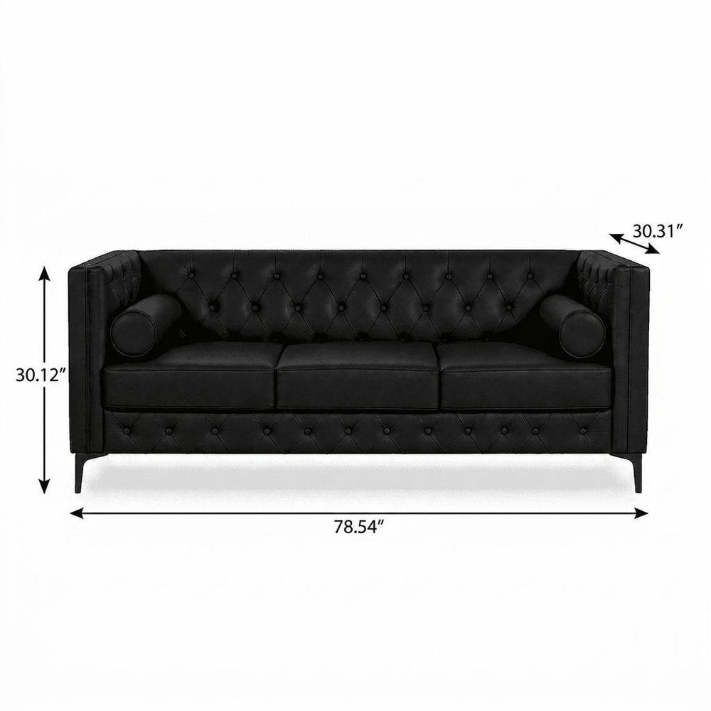 79" Faux Leather Tuxedo Sofa