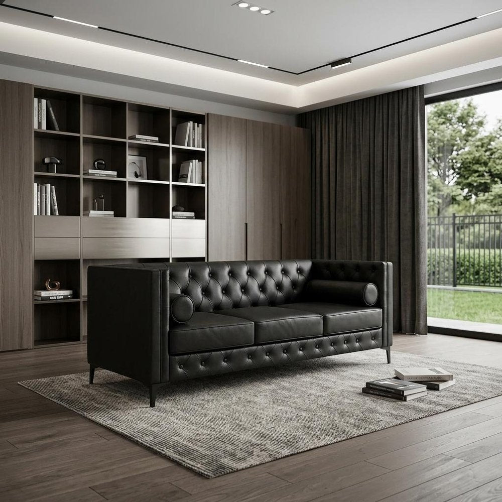 79" Faux Leather Tuxedo Sofa