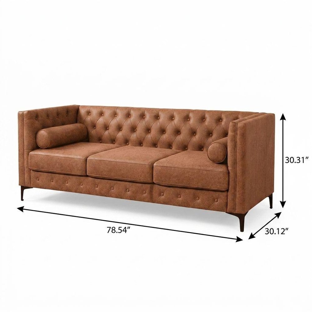 79" Faux Leather Tuxedo Sofa