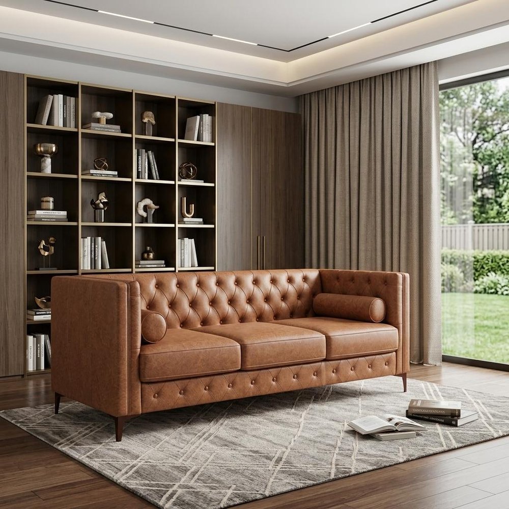 79" Faux Leather Tuxedo Sofa