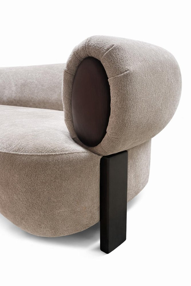 98" Taupe Curved Open Arm Sofa