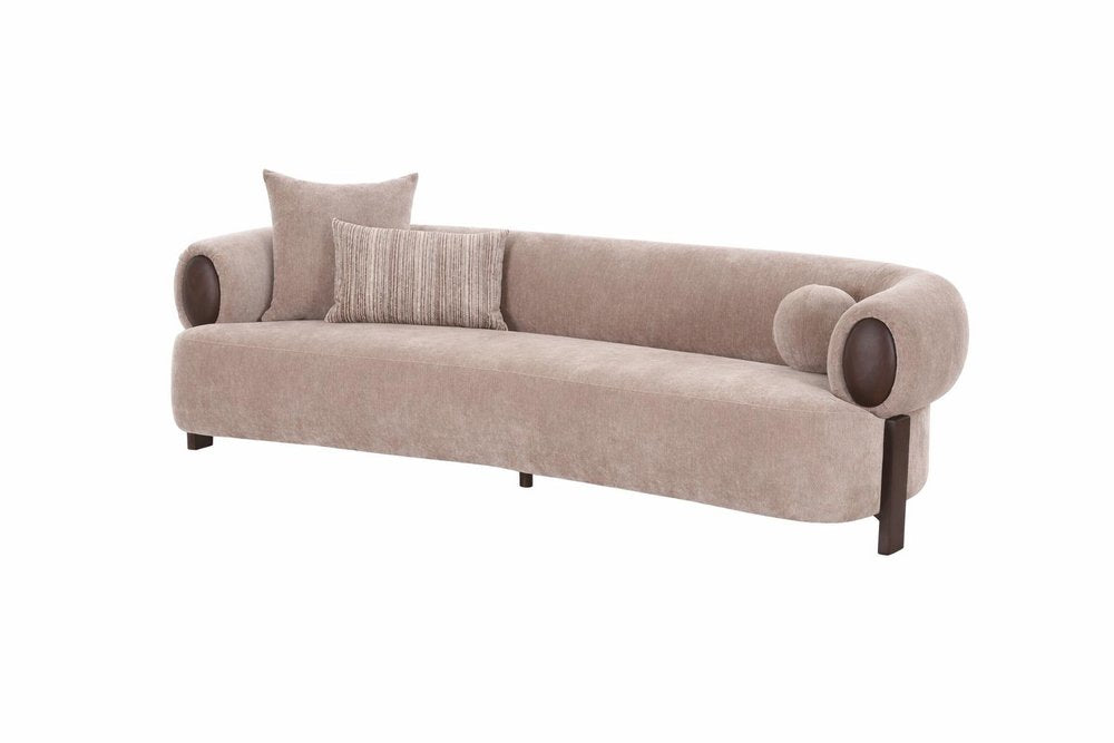 98" Taupe Curved Open Arm Sofa