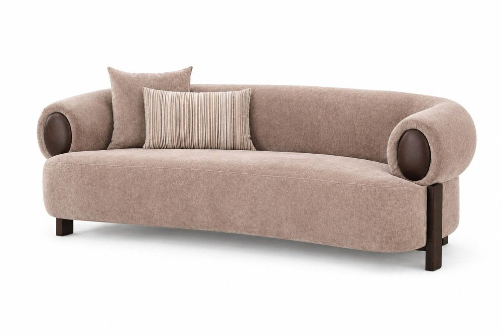 77" Taupe Curved Open Arm Loveseat