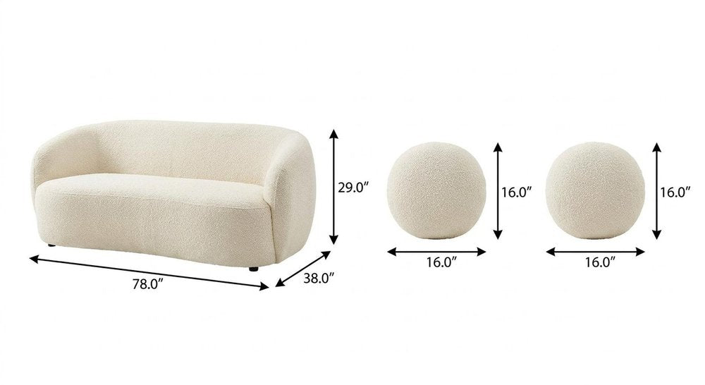 78" Cream Curved Slant Back Loveseat
