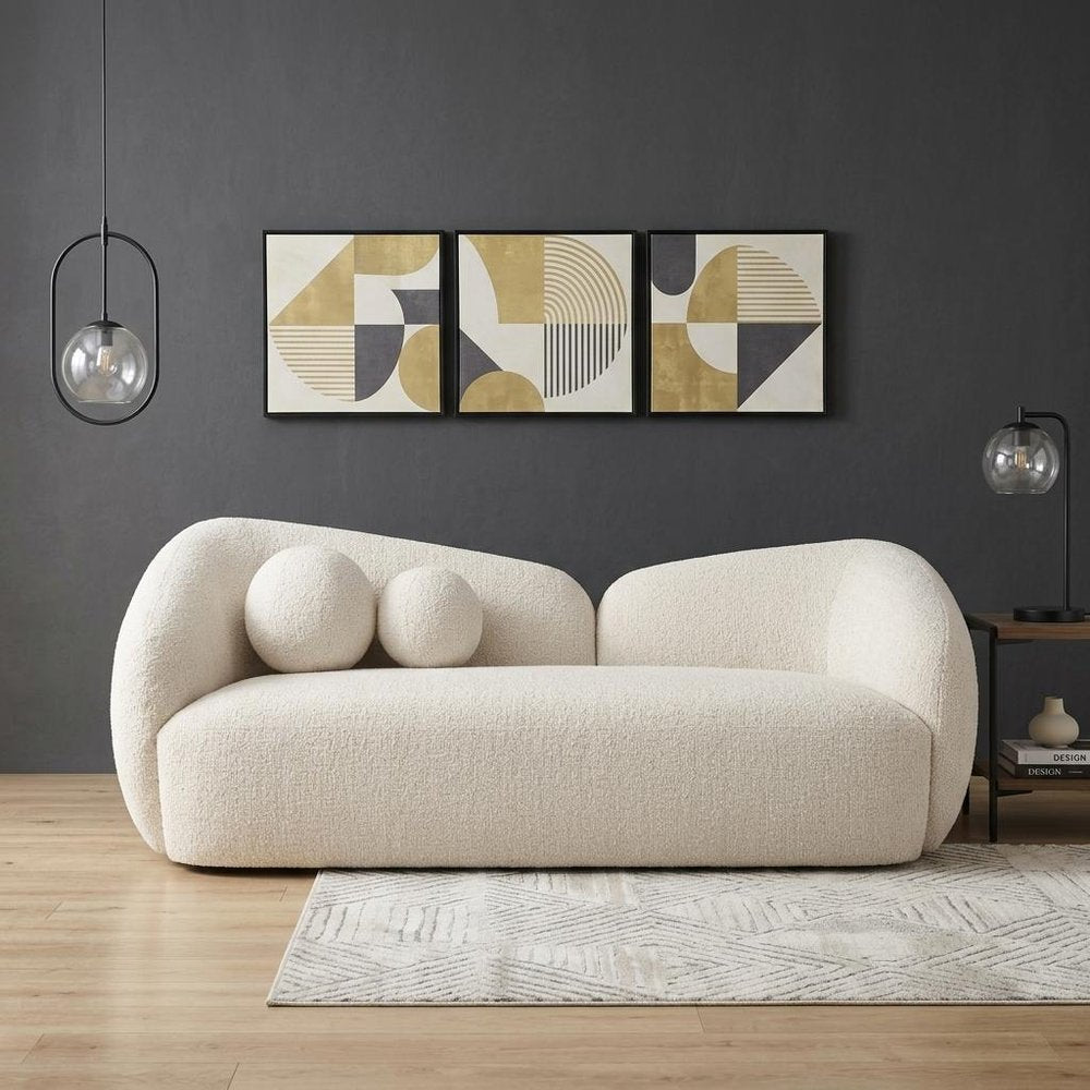 78" Cream Curved Slant Back Loveseat