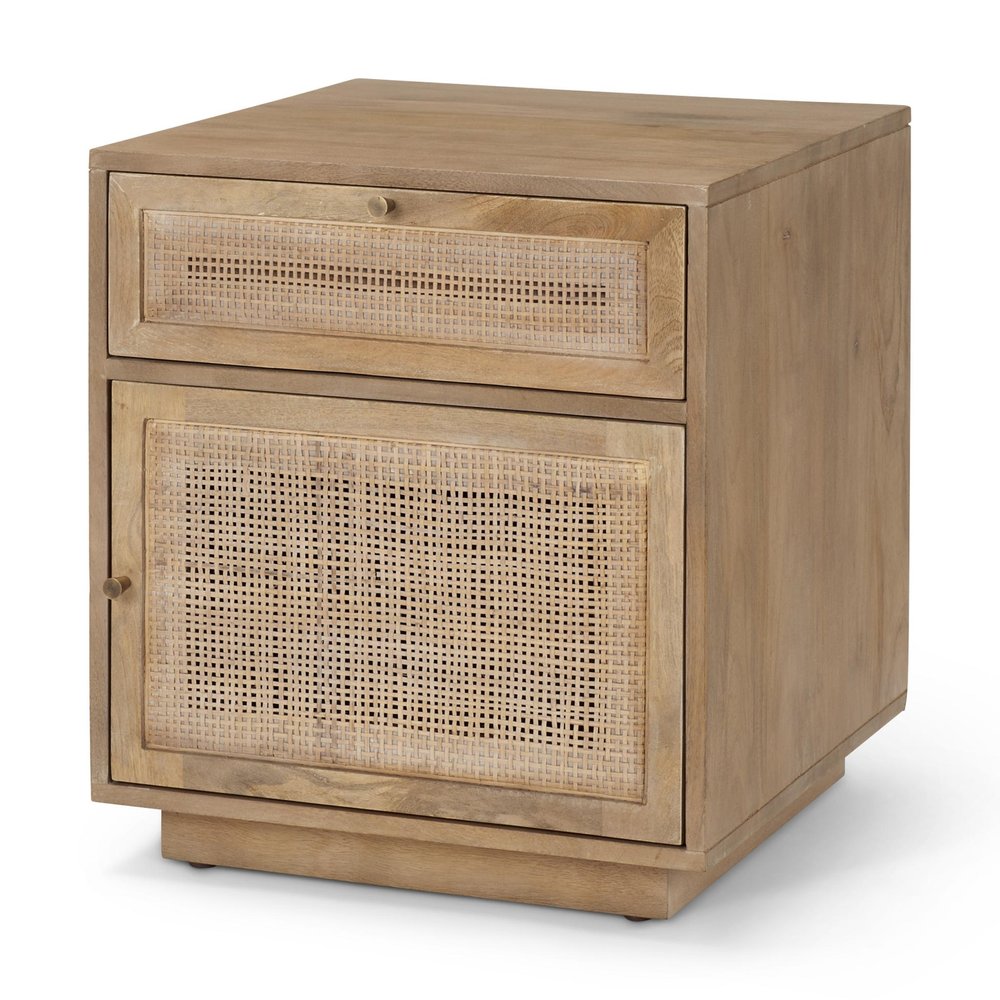 21" Brown Wood and Cane End Table