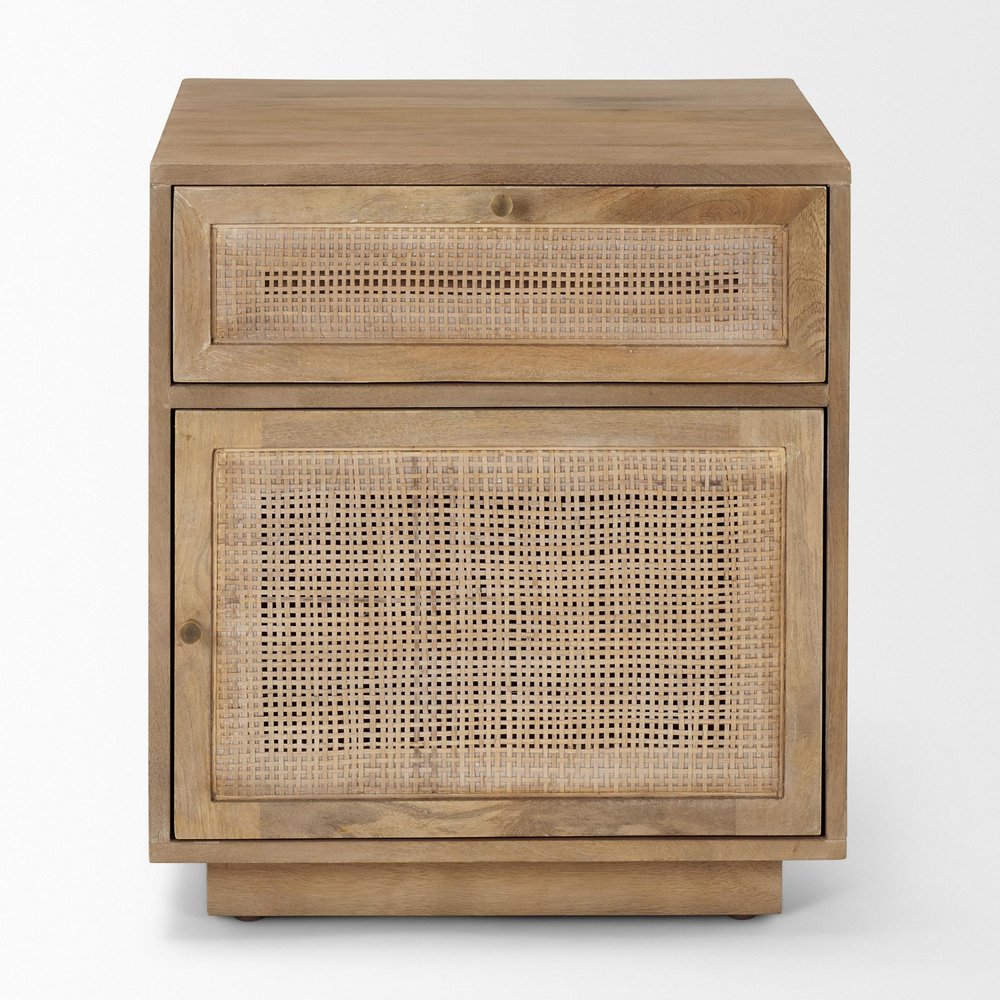 21" Brown Wood and Cane End Table