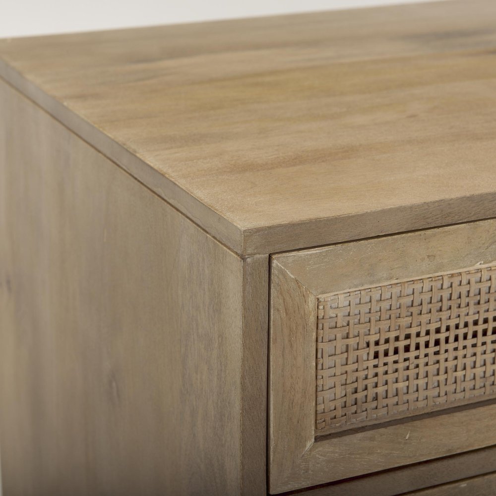 21" Brown Wood and Cane End Table