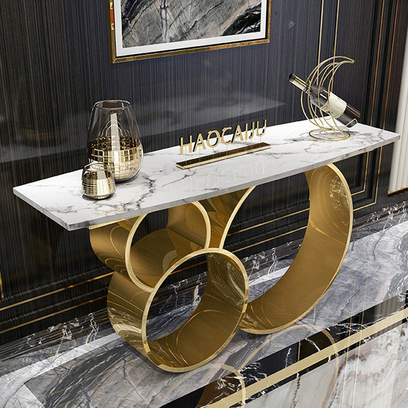 59" Modern Gold Ring Marble Table