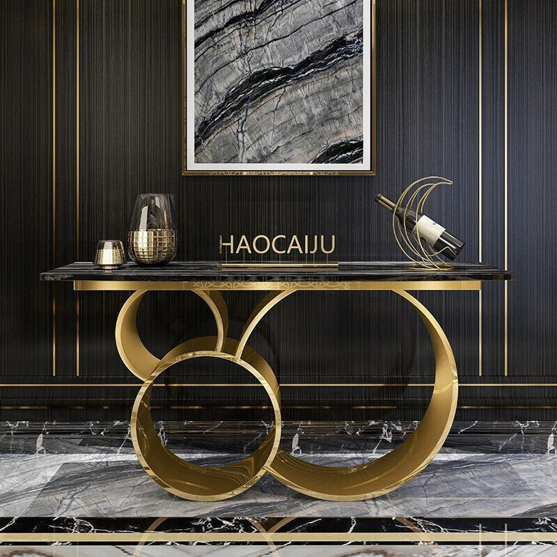 59" Modern Gold Ring Marble Table