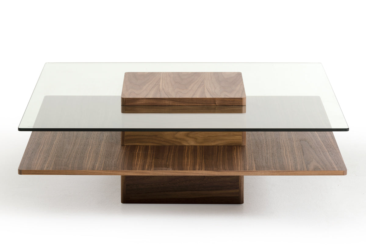 39" Walnut and Veneer Double Platform Coffee Table