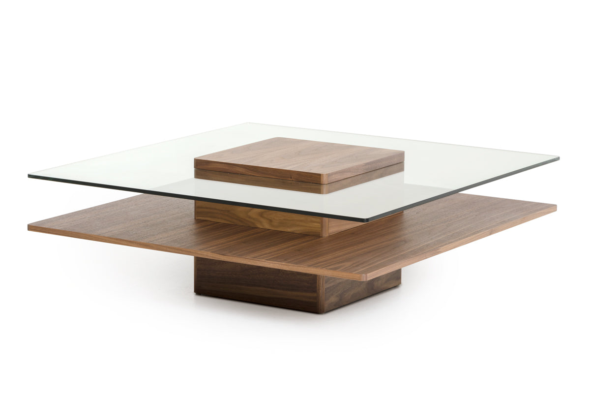 39" Walnut and Veneer Double Platform Coffee Table