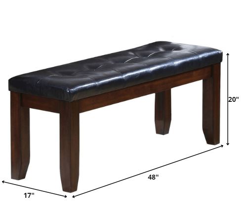 48" Black and Espresso Faux Leather Bench